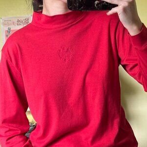 Vintage Blair Red Embroidered Mock Neck Long Sleeve